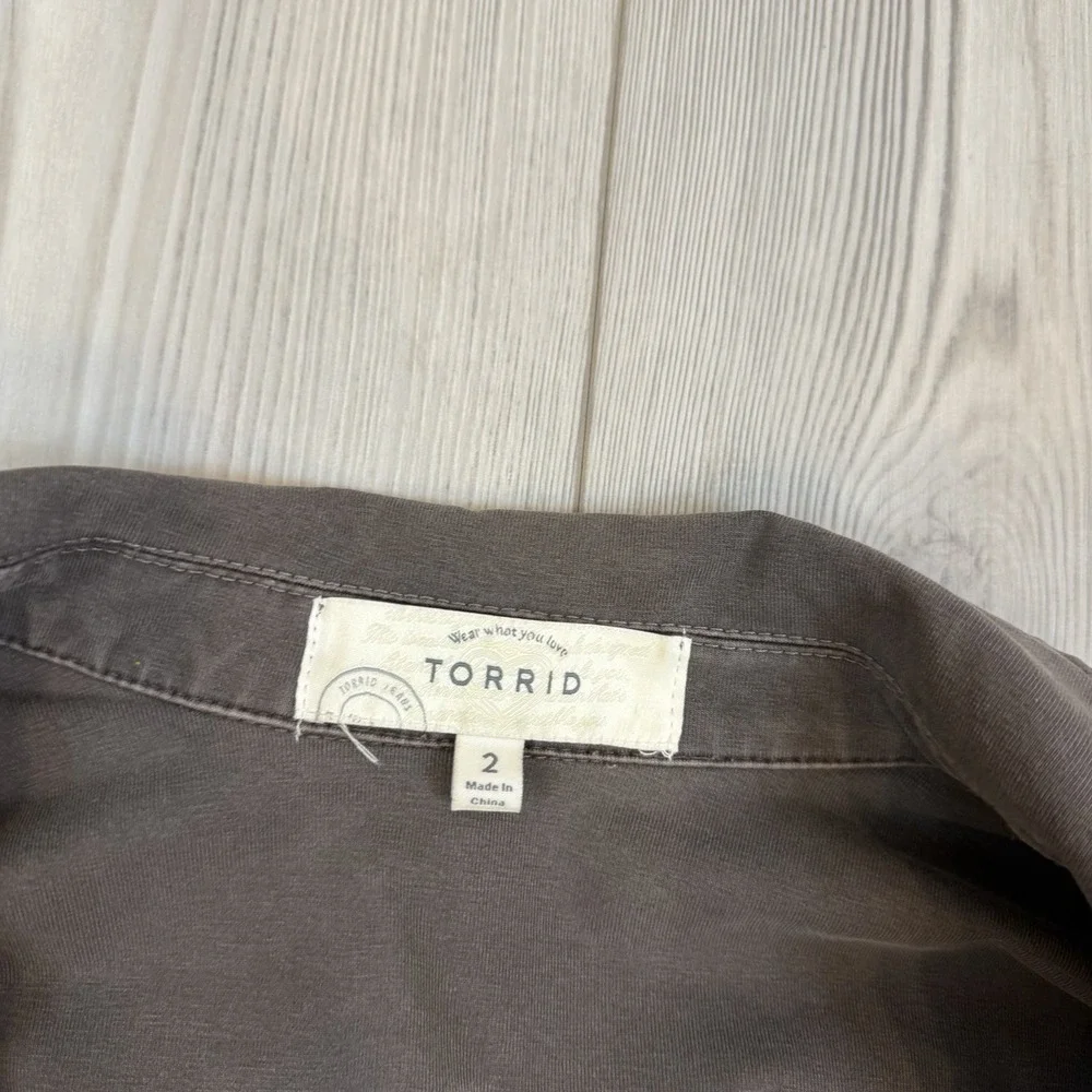 Torrid 2X Denim Moto Jacket Taupe Brown Earthy Boho Goblin Granola‎ Rustic
